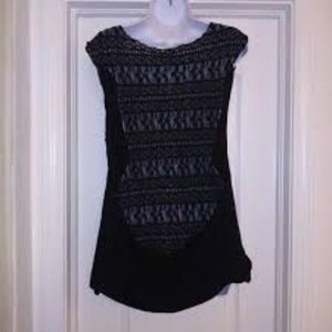 Free People Free Flowing Black Jersey Knit Blouson Tank with Open Lace Back